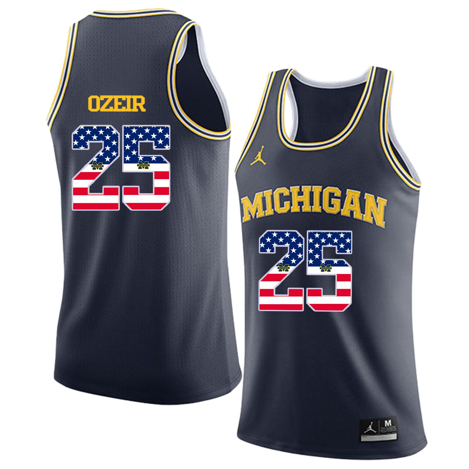 Men Jordan University of Michigan Basketball Navy #25 Ozeir Flag Customized NCAA Jerseys->customized ncaa jersey->Custom Jersey
